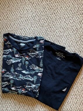 Nautica Navy Tee Duo  Old Navy with Scenic Print. Size L